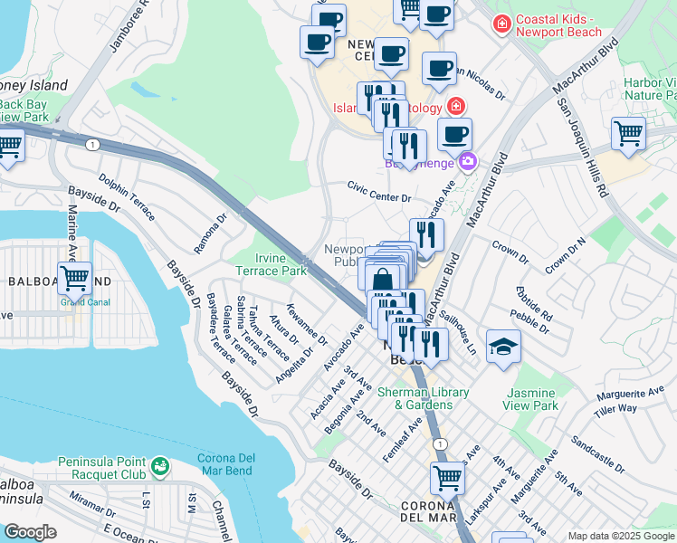 map of restaurants, bars, coffee shops, grocery stores, and more near in 