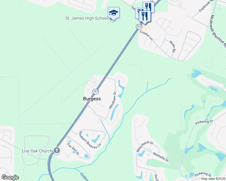map of restaurants, bars, coffee shops, grocery stores, and more near 469 Westham Drive in Murrells Inlet