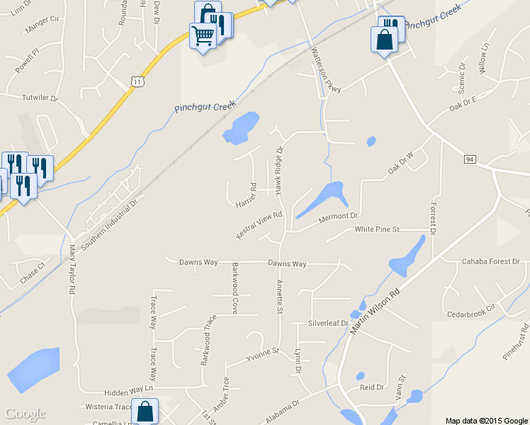 map of restaurants, bars, coffee shops, grocery stores, and more near 6272 Kestral View Road in Trussville