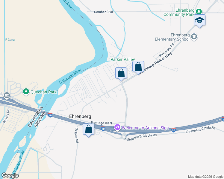 map of restaurants, bars, coffee shops, grocery stores, and more near 50238 Ehrenberg-Parker Highway in Ehrenberg