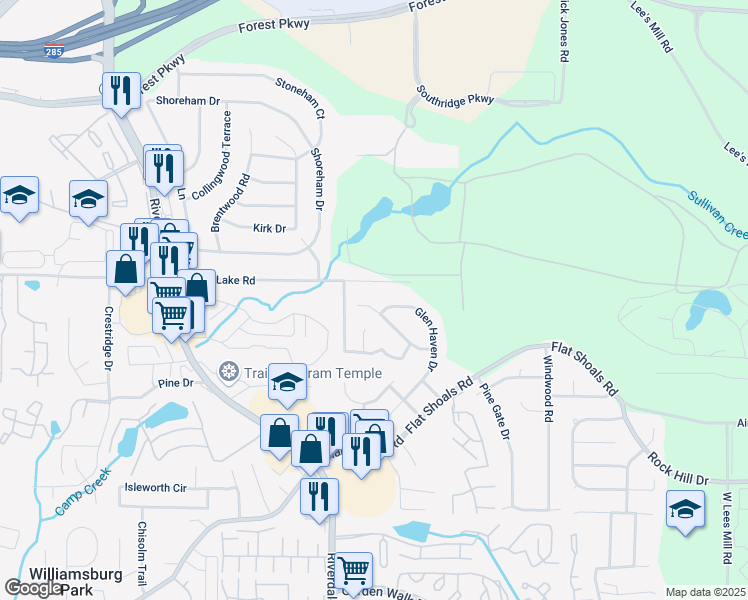 map of restaurants, bars, coffee shops, grocery stores, and more near 1157 Summer Brook Road in Atlanta