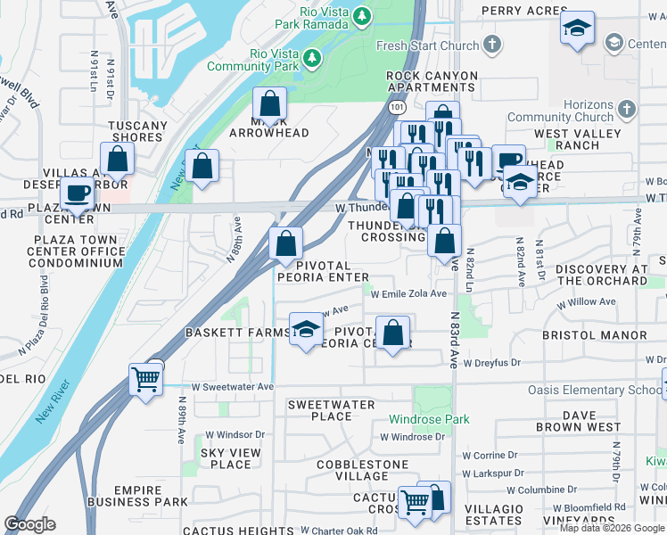 map of restaurants, bars, coffee shops, grocery stores, and more near 13675 North 85th Lane in Peoria