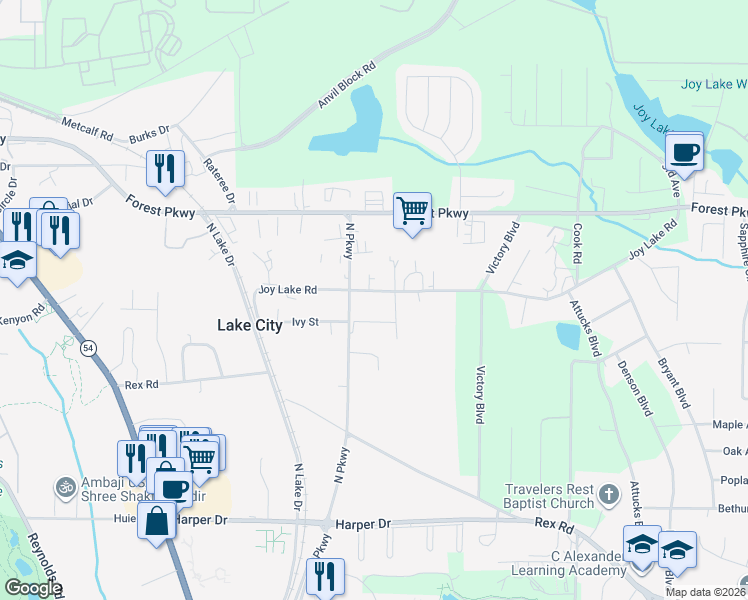 map of restaurants, bars, coffee shops, grocery stores, and more near 1829 Joy Lake Road in Morrow