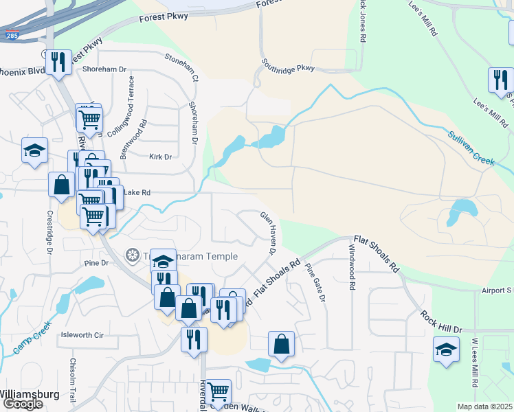 map of restaurants, bars, coffee shops, grocery stores, and more near 5406 Glen Haven Drive in Atlanta