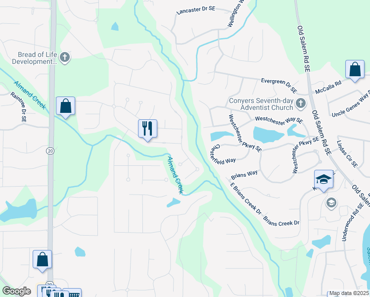 map of restaurants, bars, coffee shops, grocery stores, and more near 1545 Montauk Point in Conyers