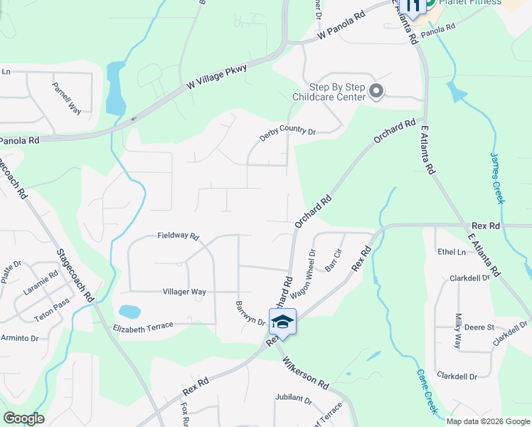 map of restaurants, bars, coffee shops, grocery stores, and more near 237 Orchard Road in Rex