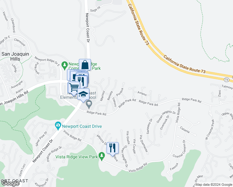 map of restaurants, bars, coffee shops, grocery stores, and more near 21 Portica in Newport Beach