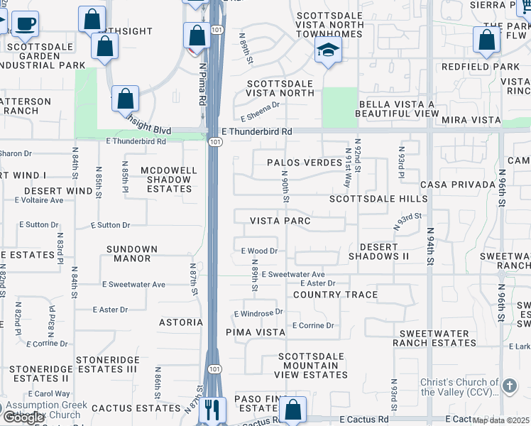 map of restaurants, bars, coffee shops, grocery stores, and more near 8939 East Camino Del Santo in Scottsdale