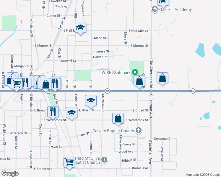 map of restaurants, bars, coffee shops, grocery stores, and more near 101-137 Martin Luther King Drive in West Point