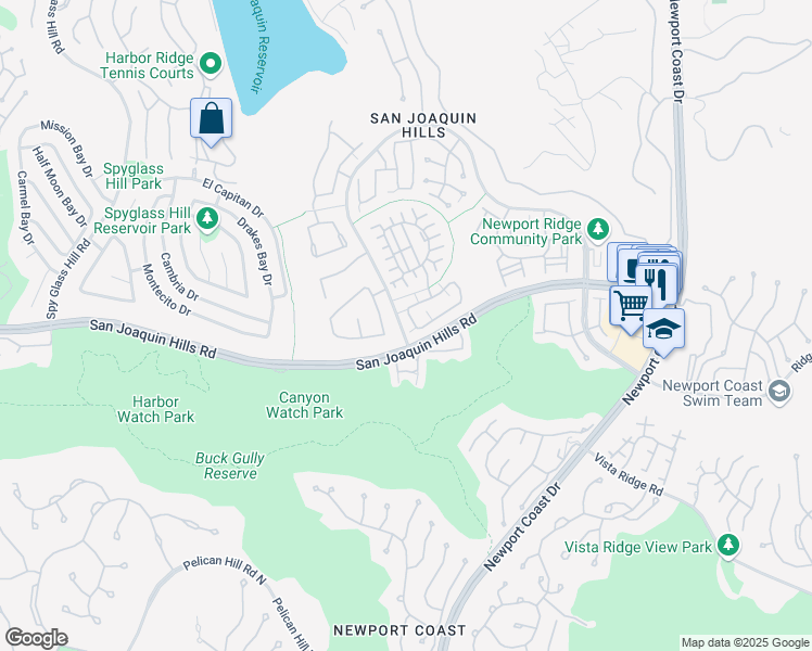 map of restaurants, bars, coffee shops, grocery stores, and more near 61 Bridgeport Road in Newport Beach