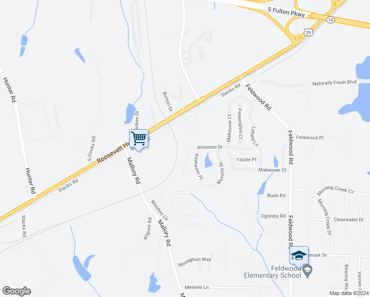 map of restaurants, bars, coffee shops, grocery stores, and more near 4133 Alveston Drive in Atlanta