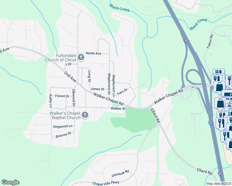 map of restaurants, bars, coffee shops, grocery stores, and more near 2517 Fern Dr in Fultondale