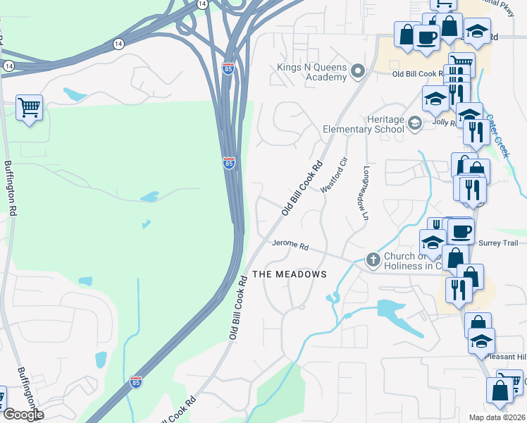 map of restaurants, bars, coffee shops, grocery stores, and more near 5478 Jerome Road in College Park