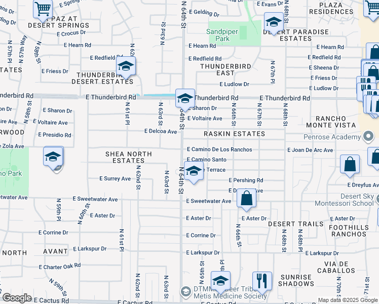 map of restaurants, bars, coffee shops, grocery stores, and more near 6429 East Camino De Los Ranchos in Scottsdale