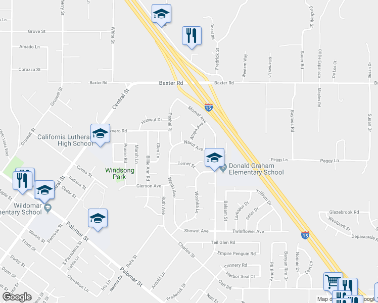 map of restaurants, bars, coffee shops, grocery stores, and more near 35355 Chiwi Circle in Wildomar