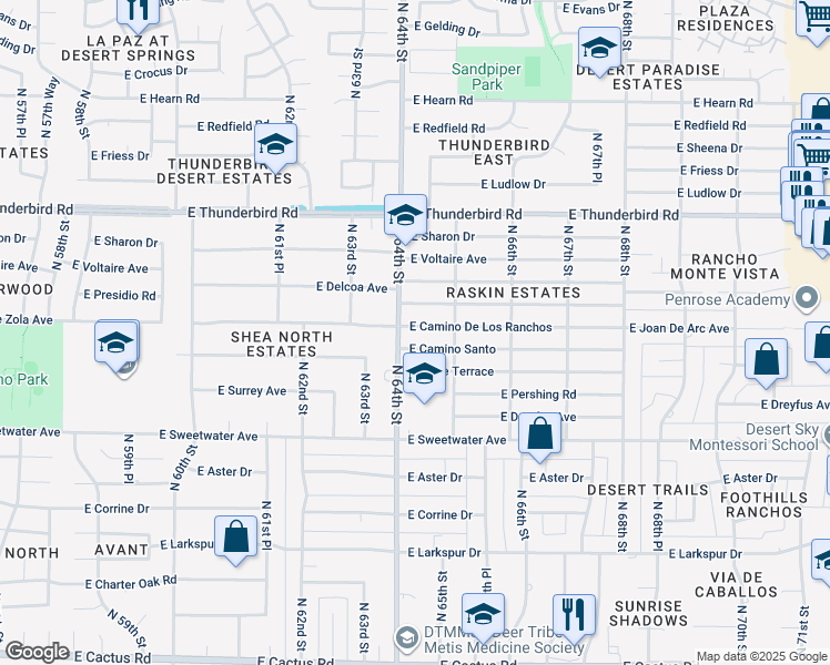 map of restaurants, bars, coffee shops, grocery stores, and more near 6429 East Camino De Los Ranchos in Scottsdale