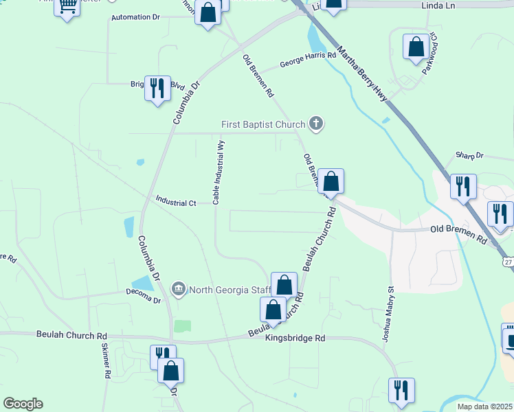map of restaurants, bars, coffee shops, grocery stores, and more near 125 Terry Terrace in Carrollton