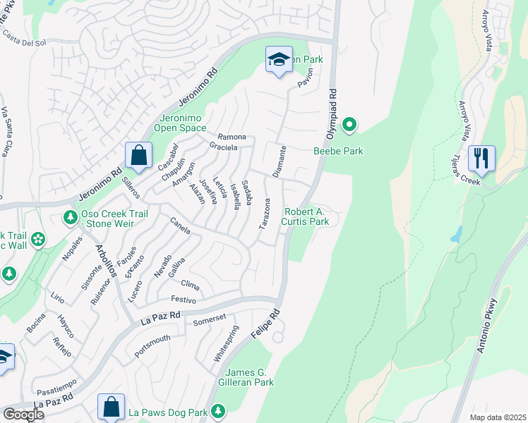 map of restaurants, bars, coffee shops, grocery stores, and more near 24611 Tarazona in Mission Viejo