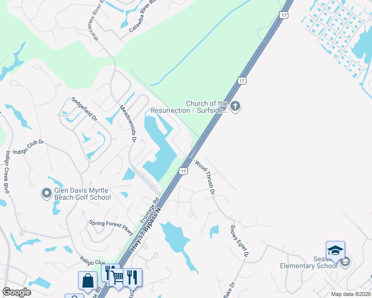 map of restaurants, bars, coffee shops, grocery stores, and more near 11050 Frontage Road in Murrells Inlet