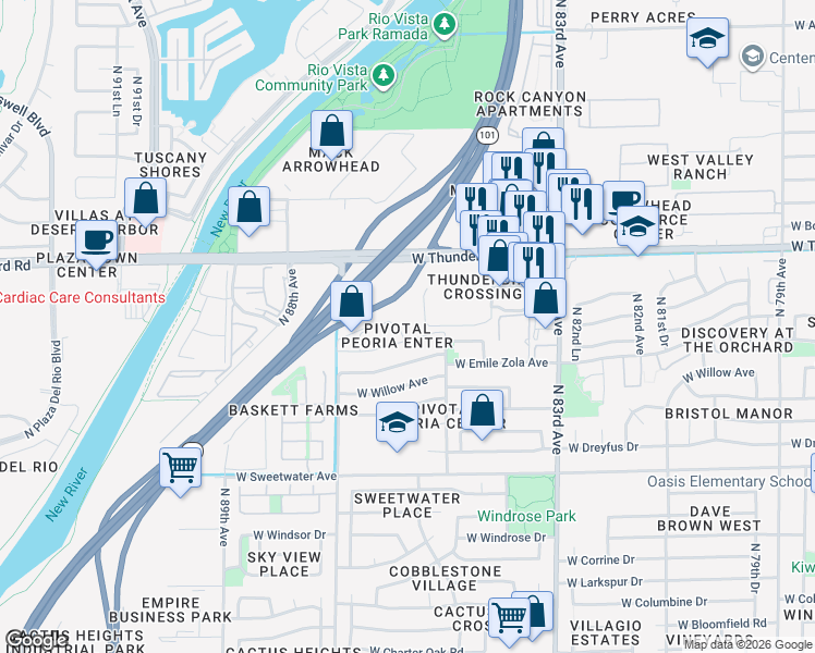 map of restaurants, bars, coffee shops, grocery stores, and more near 13675 North 85th Lane in Peoria