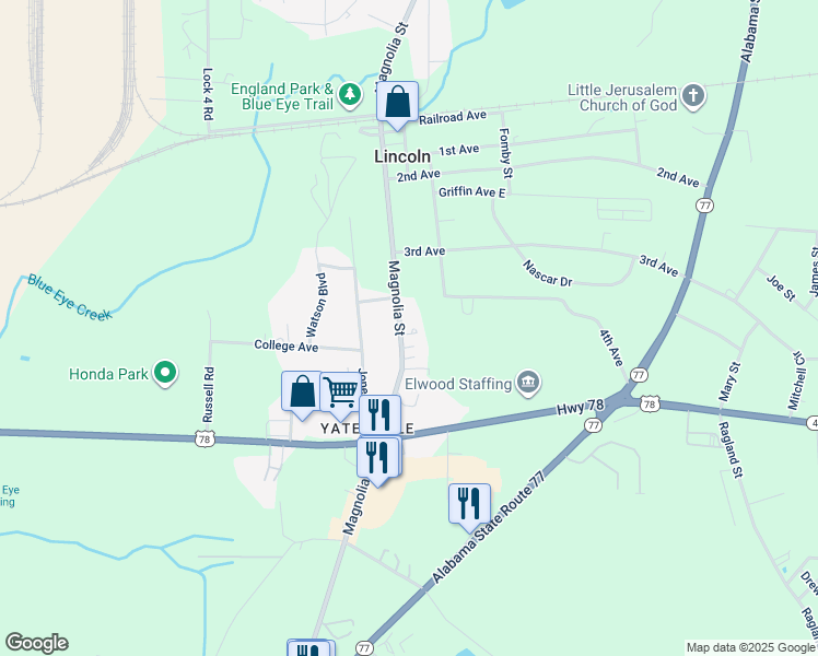map of restaurants, bars, coffee shops, grocery stores, and more near 262 Magnolia Street in Lincoln