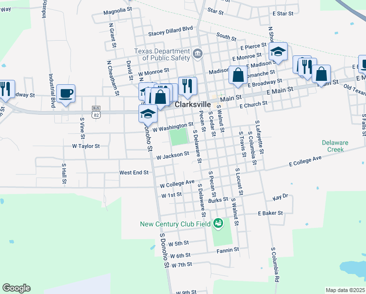 map of restaurants, bars, coffee shops, grocery stores, and more near 605 West Jackson Street in Clarksville