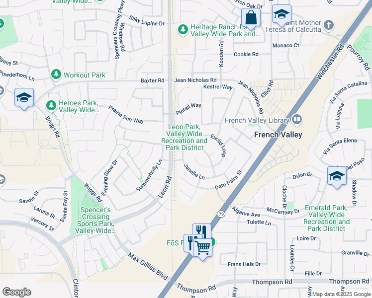 map of restaurants, bars, coffee shops, grocery stores, and more near 31022 Janelle Lane in Winchester