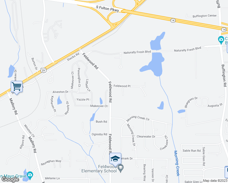 map of restaurants, bars, coffee shops, grocery stores, and more near 5530 Feldwood Road in Atlanta