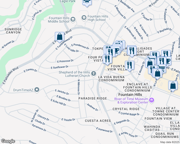 map of restaurants, bars, coffee shops, grocery stores, and more near 13600 North Fountain Hills Boulevard in Fountain Hills
