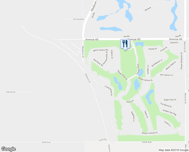 map of restaurants, bars, coffee shops, grocery stores, and more near 81165 Desert Sage Court in La Quinta