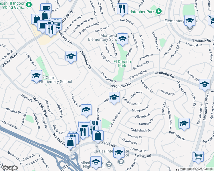 map of restaurants, bars, coffee shops, grocery stores, and more near 26341 Tarrasa Lane in Mission Viejo
