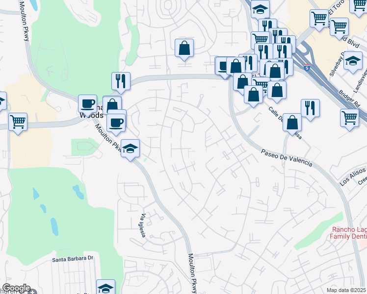 map of restaurants, bars, coffee shops, grocery stores, and more near 383 Avenida Castilla in Laguna Woods