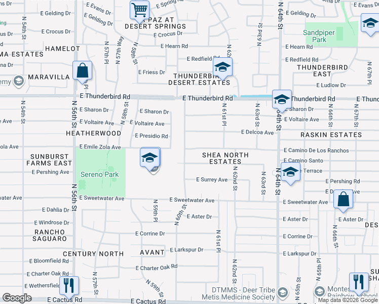 map of restaurants, bars, coffee shops, grocery stores, and more near 6001 East Joan De Arc Avenue in Scottsdale