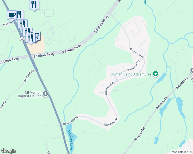 map of restaurants, bars, coffee shops, grocery stores, and more near 334 Cog Hill Drive in Fairburn
