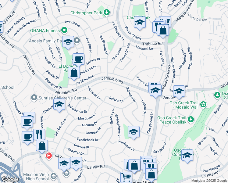 map of restaurants, bars, coffee shops, grocery stores, and more near 26862 Via Matador in Mission Viejo