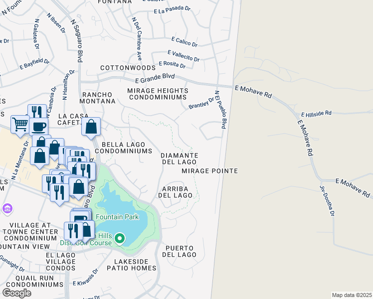 map of restaurants, bars, coffee shops, grocery stores, and more near 17347 East Fontana Way in Fountain Hills