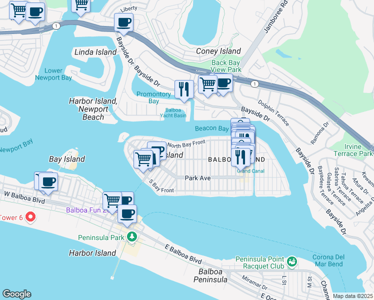 map of restaurants, bars, coffee shops, grocery stores, and more near 314 Ruby Avenue in Newport Beach