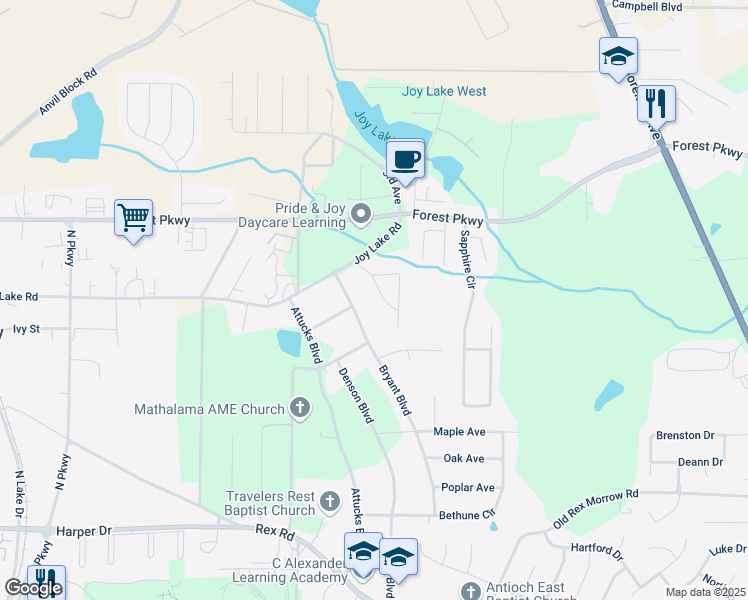 map of restaurants, bars, coffee shops, grocery stores, and more near 5399 Booker T Drive in Morrow