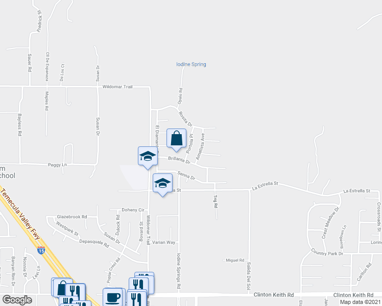 map of restaurants, bars, coffee shops, grocery stores, and more near 35311 Amatista Avenue in Wildomar