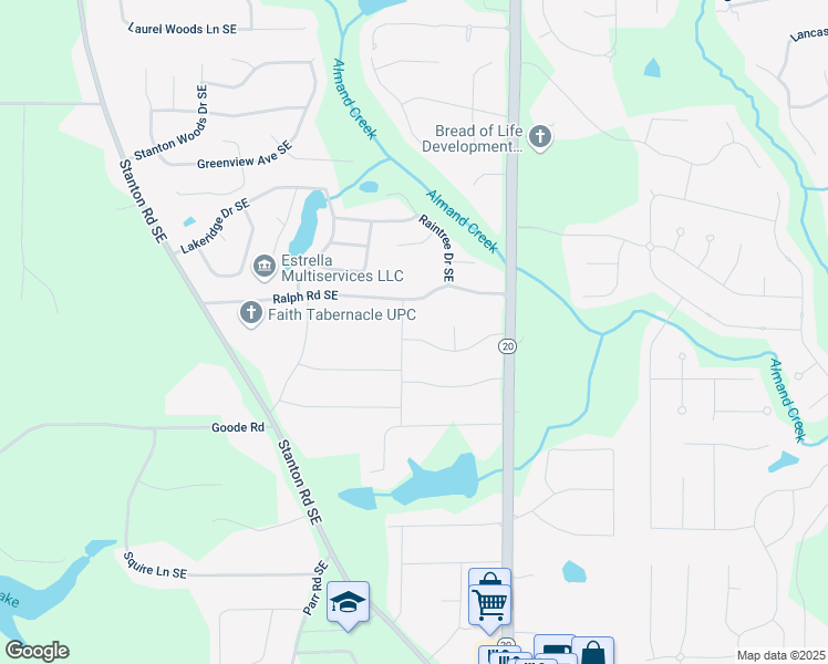 map of restaurants, bars, coffee shops, grocery stores, and more near 3090 Sunset Road Southeast in Conyers
