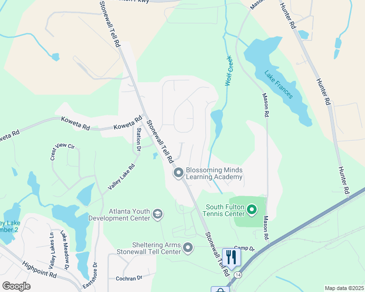 map of restaurants, bars, coffee shops, grocery stores, and more near 5451 Wexford Pass in College Park