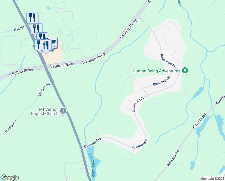 map of restaurants, bars, coffee shops, grocery stores, and more near 5620 Dendy Trace in Fairburn