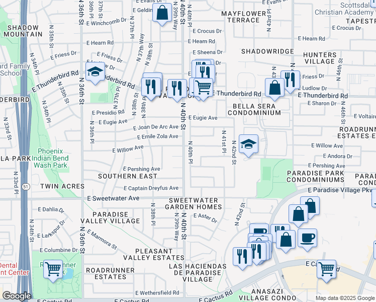 map of restaurants, bars, coffee shops, grocery stores, and more near 13232 North 40th Place in Phoenix