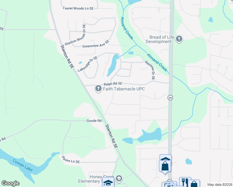 map of restaurants, bars, coffee shops, grocery stores, and more near 3096 Goode Road in Conyers