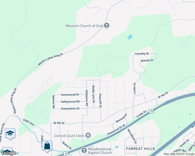 map of restaurants, bars, coffee shops, grocery stores, and more near 1000 Mountainbrook Road in Oxford