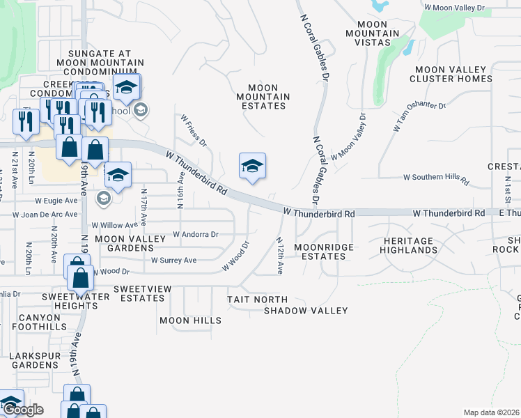 map of restaurants, bars, coffee shops, grocery stores, and more near 1338 West Joan De Arc Avenue in Phoenix