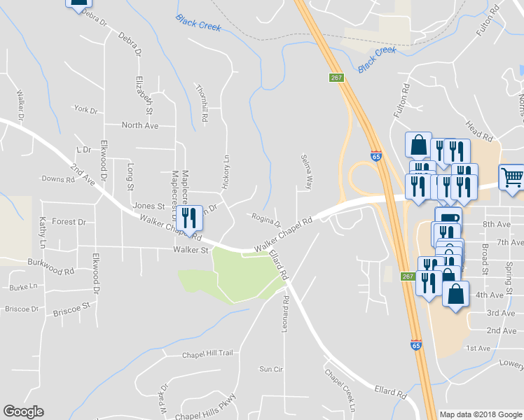 map of restaurants, bars, coffee shops, grocery stores, and more near 1717 Rogina Drive in Fultondale