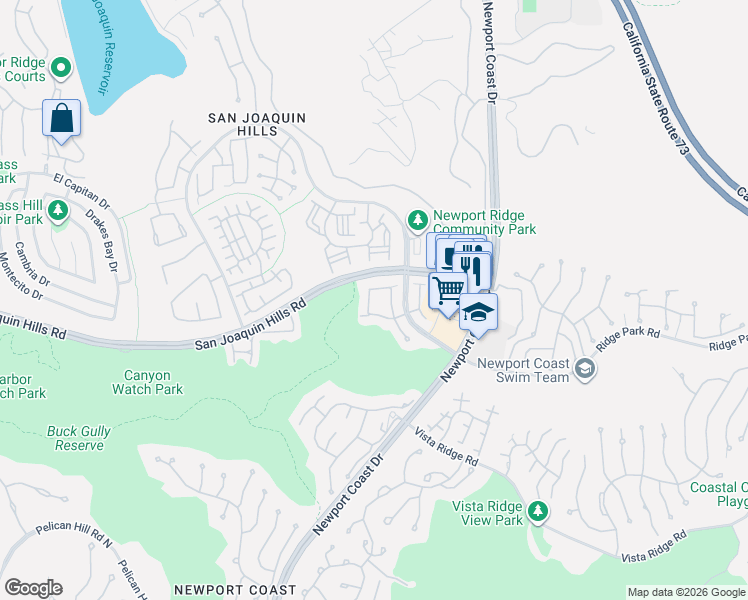 map of restaurants, bars, coffee shops, grocery stores, and more near 15 Saint Laurent in Newport Beach