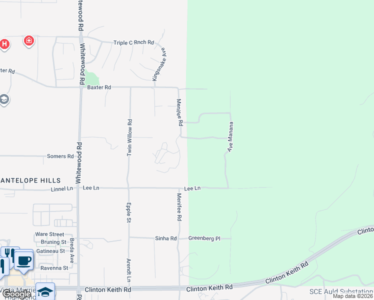 map of restaurants, bars, coffee shops, grocery stores, and more near 29175 Running Rabbit Road in Murrieta