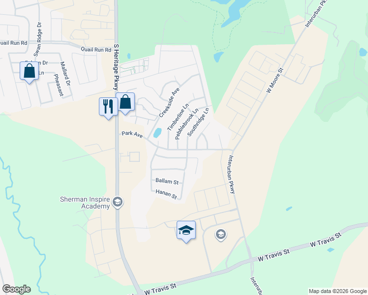 map of restaurants, bars, coffee shops, grocery stores, and more near 1924 Southridge Lane in Sherman